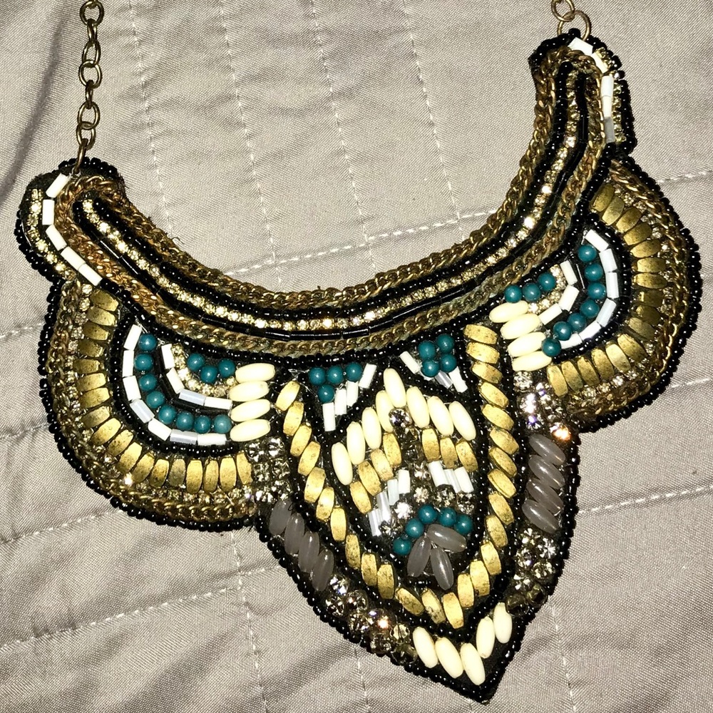 Hand stitched tribal beaded necklace
